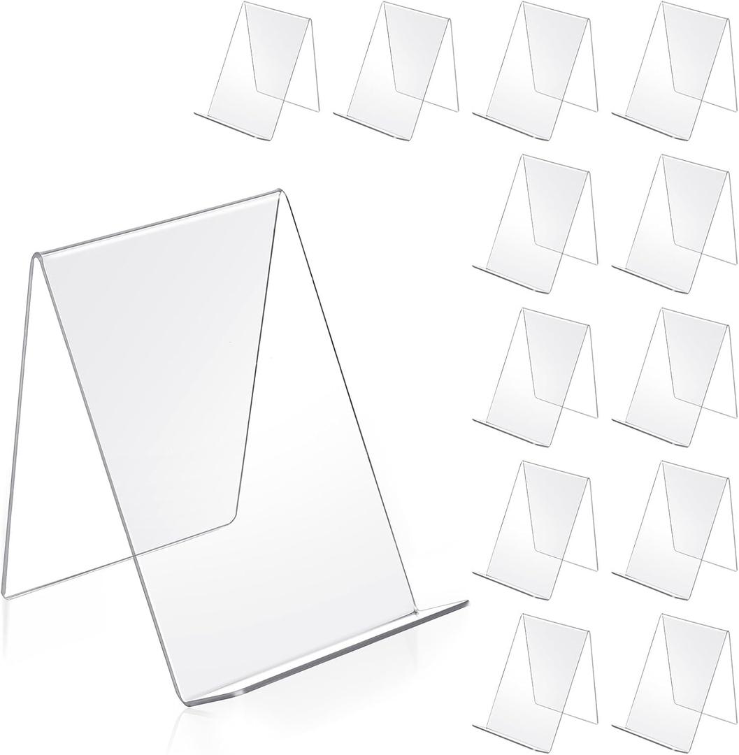 12 Pack Acrylic Book Stand, 4x5 Inch Clear Book Display Easel Clear Acrylic Holder for Displaying Picture Notebooks, Music Sheets Artworks, CDs