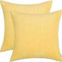 HWY 50 Pale Yellow Corduroy Throw Pillow Covers 20x20 Inch, Set of 2, Soft Cozy Decorative Cushion Cases for Couch Sofa Bed Living Room, Boho Striped Home Decor
