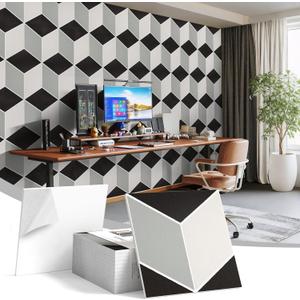 12Pack Acoustic Panels, Self-Adhesive Sound Proof Panels for Walls, Decorative 3D Textured Printing Sound Dampening Panels Sound Absorption Tiles for Studio, Office, Home, 12120.4", Black and White