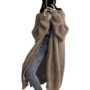Womens Long Sleeve Cardigan Sweaters Open Front Knit Long Cardigans Duster with Pockets 2024 Fall Winter Oversized Coat (US, Alpha, Medium, Regular, Regular, Khaki)