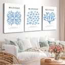 Oxzcimty Matisse Canvas Wall Art,Blue Matisse Wall Art, Abstract Coral Wall Decor for Bedrooom,Living Room (12" x 18" x 3 pcs)