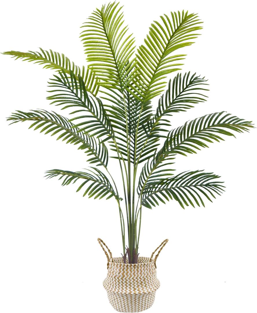 Artificial Palm Tree, 5ft Fake Areca Palm Plant with Basket, Tropical Faux Dypsis Lutescens Plants for Indoor Outdoor Home Office Shop Garden Dcor