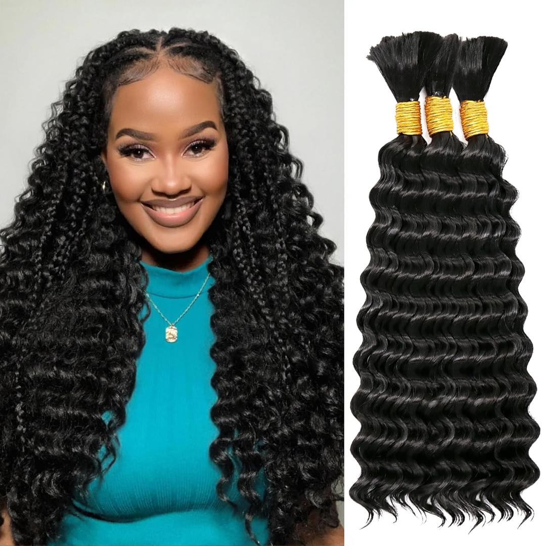 Boho Hair for Braiding 300g 18 Inch Deep Wave Bulk Hair for Braiding No Weft Wet and Wavy Deep Wave Bundles Natural Black Long Curly Synthetic Braiding Hair for Boho Braids 3 Bundles 1B