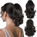 Ponytail Extension, 12 Inch Pony Tails Hair Extensions, Hold Securely, Tangle-Free,Curly Wavy Natural Looking Synthetic Claw Clip Ponytail Extension for Daily Use (Black)