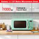 Galanz GLCMKZ11GNR10 Retro Countertop Microwave Oven with Auto Cook & Reheat, Defrost, Quick Start Functions, Easy Clean with Glass Turntable, Pull Handle, 1.1 cu ft, Green