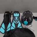 Mask Fins Snorkeling Gear for Adults, Full Face Snorkel Mask & Adjustable Swim Fins Snorkel Set, Panoramic View Snorkel Mask Dry Top Anti-Fog Anti-Leak (Black Green) S/M