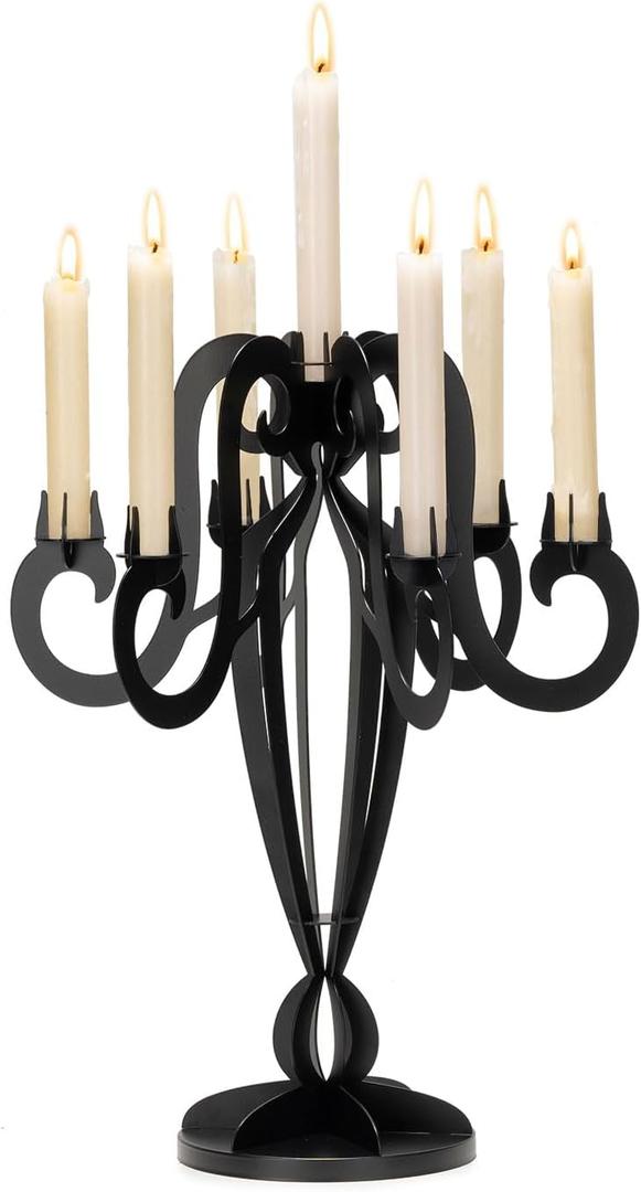 AIM & GGKK 7 Arm Black Metal Candelabra Candle Holders Elegant Taper Candle Holders, Classic Candlestick Holder, Decorative Candelabra Centerpiece for Table & Home Decor