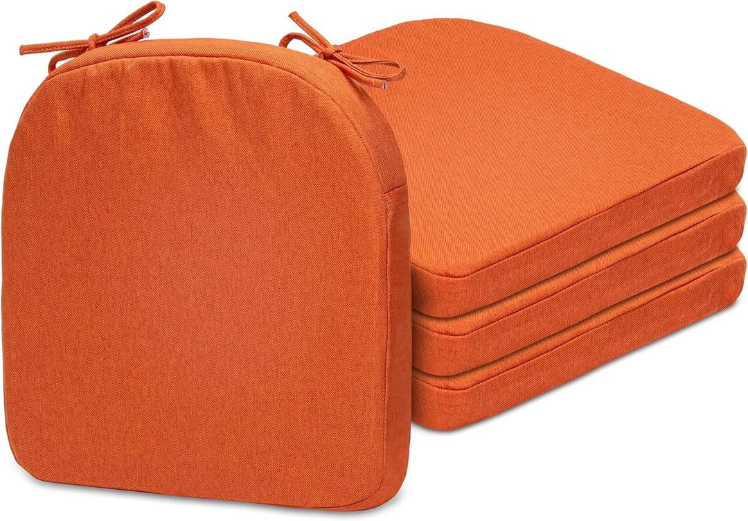 SQUARE MOON Chair Cushions for Dining Chairs, High Resilience Foam Dining Room Chair Pads, Kitchen Seat Cushions with Ties, Machine Washable, 17" x 16" x 2", 4/Pack, Orange
