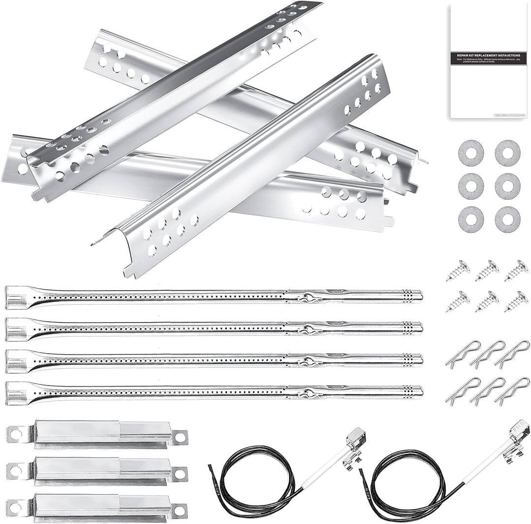 Hisencn Grill Replacement Parts for Charbroil Advantage Series 4 Burner 463344116, 466344116 Gas Grill, 14 3/8" Grill Burners Tube,15 1/2" Heat Plate Tent Shield,Adjustable Carryover Tube,G361-0003-W1