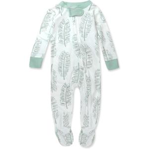 HonestBaby Sleep & Play Footed One-piece Pajama Sleeper 100% Organic Cotton, Baby Boys (Newborn, Jumbo Leaf Sage)