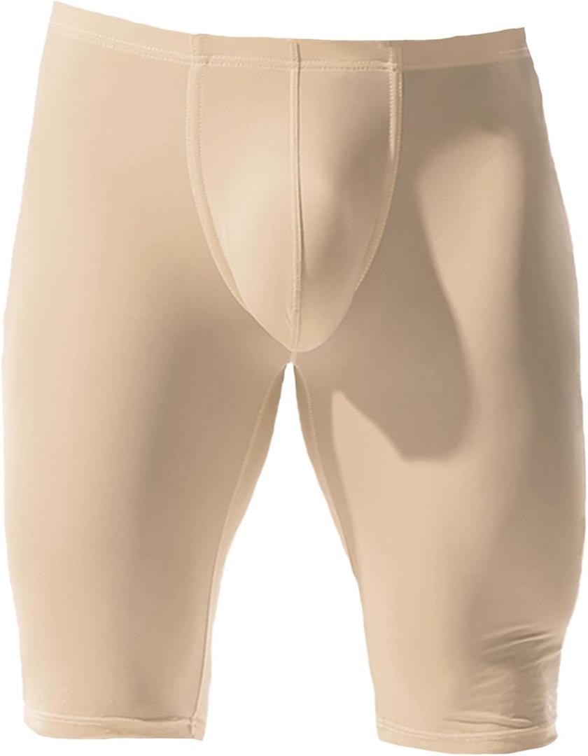 YUFEIDA Men's Compression Half Tights Leggings Sheer Swimwear Shorts Trunks Pant(Buff M)