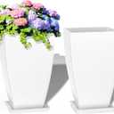 21" Tall Outdoor Planters Set of 2,Front Porch Planter Pots with Drainage Design Holes for Patio, Porch, Garden, Indoor,White