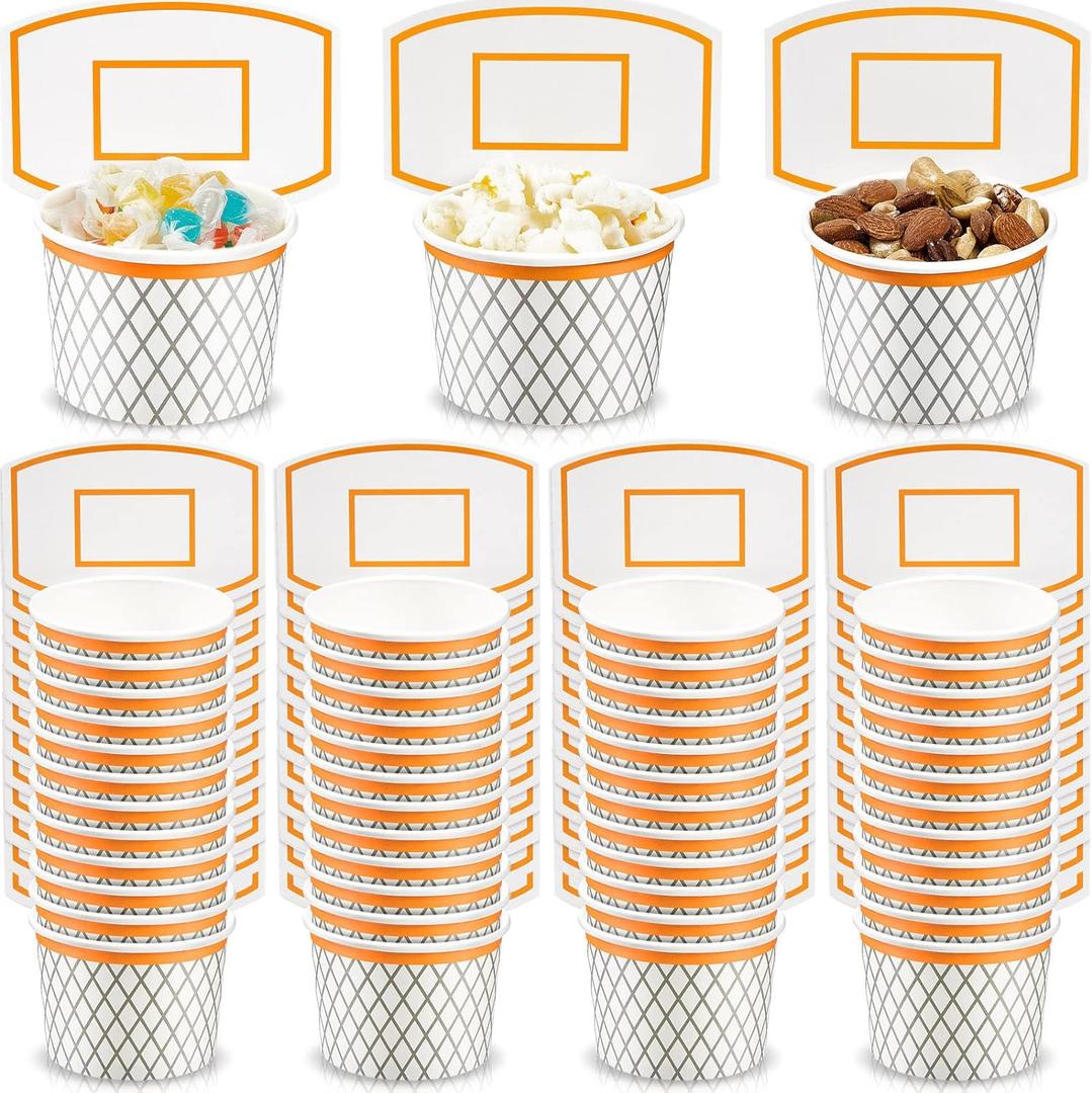 Basketball Hoop Snack Cups Basketball Party Decorations Paper Party Supplies Kids Paper Snack Cups Disposable Treat Food Bowls for Ball Themed Birthday Favors(48 Pieces)
