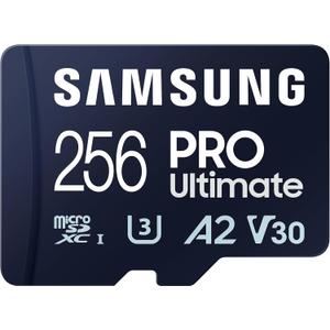 Samsung PRO Ultimate microSD Memory Card + Adapter, 256GB microSDXC, Up to 200 MB/s, 4K UHD, UHS-I, Class 10, U3,V30, A2 for GoPRO Action Cam, DJI Drone, Gaming, Phones, Tablets, MB-MY256SA/AM