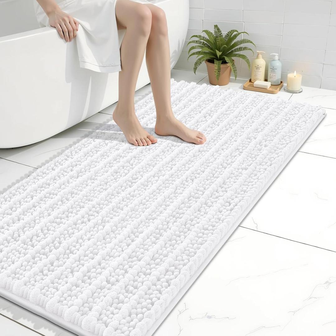 Arotive Luxury Bathroom Rugs 44x24, Extra Soft Thick Absorbent Shaggy Chenille Bath Rugs, Non-Slip Machine Wash Dry, Bath Mats for Bathroom Floor, Tub and Shower, Home Decor Accessories, White