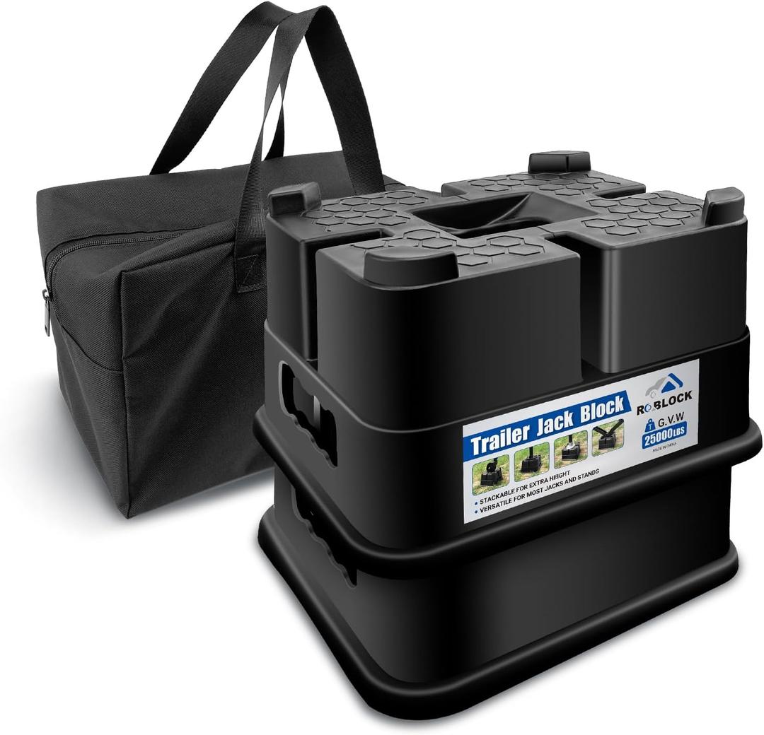 ROBLOCK Trailer Jack Block, 4 Pack RV Camper Stabilizer Blocks for Travel Trailer, G.V.W: 25000 lbs, Use for Any Tongue Jack, Post, Foot, 5th Wheels, Round or Square or Scissor Stabilizer (Black)