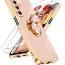 LeYi for Galaxy A17 5G Phone Case: 2 Pack Tempered Glass Screen Protector and 360° Rotatable Ring Holder Magnetic Kickstand, Plating Rose Gold Edge Protective for Galaxy A17 5G Case, Pink