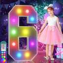 imprsv 4FT Colorful Marquee Numbers,18 Colors with Remote, Light Up Numbers 6 for 16th 60th Birthday Decorations Anniversary Party Decor, Pre-Cut Foam Board Kit, Mosaic Sign for Balloon