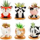 Pumtus 6 Pack Small Succulent Pots with Drainage Hole, 3 Inch Cute Ceramic Animal Planter with Saucer, Unique Air Plant Holder, Desktop Plant Flower Pot for Indoor Plants, Cactus, Garden, Home Decor