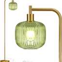 QiMH Glass Floor Lamp for Living Room, Modern Standing Lamp with Ribbed Glass Lampshade Pedal Switch, 67 Tall Lamp for Bedroom Study Room, Brushed Gold (2700K LED Bulb Included) (Brushed gold & green)