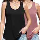 2 Pack Womens Scoop Neck Tank Tops Loose Fit Flowy Sleeveless Tops Casual Summer Outfits (Small, Black/Red)