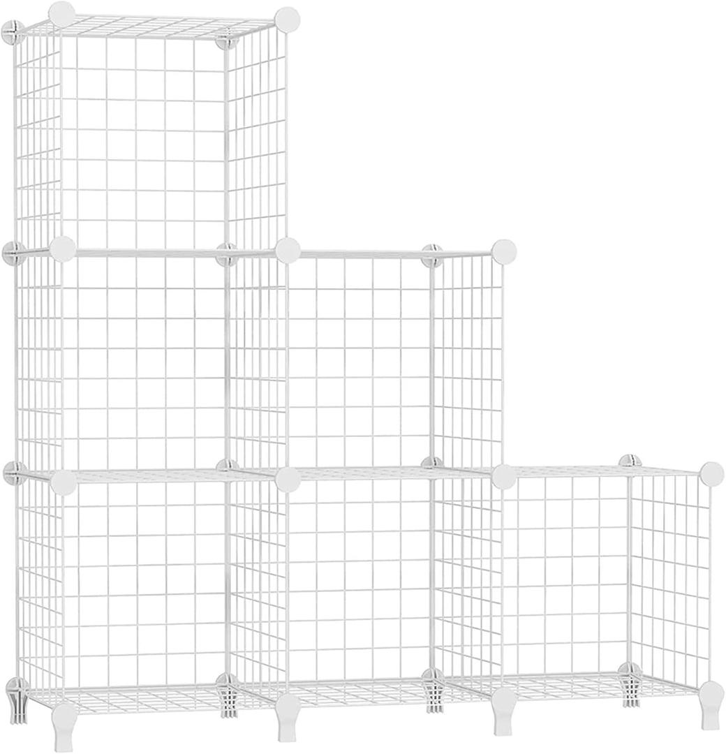 AWTATOS Wire Cube Storage Organizer, Closet Organizers and Storage, Metal 6 Cube Storage Shelves Bookshelf, Portable Closet Clothes Organizer for Bedroom, Home, Office, White