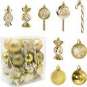36 Pcs Christmas Ornaments, MOYEE Shatterproof Plastic Christmas Ornaments for Tree - Candy Cane Christmas Decorations Candies Christmas Ball Ornaments (Gold)