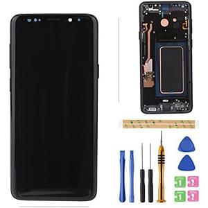 AMOLED LCD Digitizer Screen Touch Assembly Replacement LCD Display for Samsung Galaxy S9 Plus G965 G965U G965W G9650 SM-G965F SM-G9650/DS SM-G965F/DS 6.22" w/Pre-Installed Adhesive by BITANR（Black）With Screen Safer Glass
