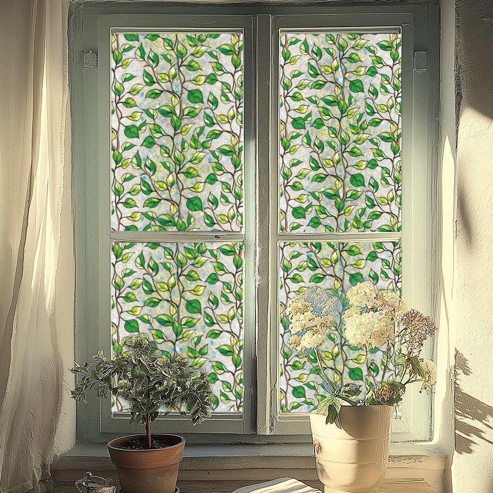 ANATTASOUL Static Window Clings Artistic Leaves 1 Sheet Reusable Window Decals for Glass, 47.24" x 11.8" Removable Double Sided Window Sticker for Room Office Home Decoration