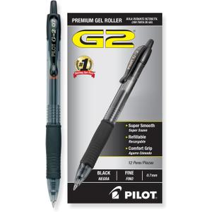 PILOT G2 Retractable Premium Gel Ink Roller Ball Pens Fine Point Black Ink Dozen Box (31020)