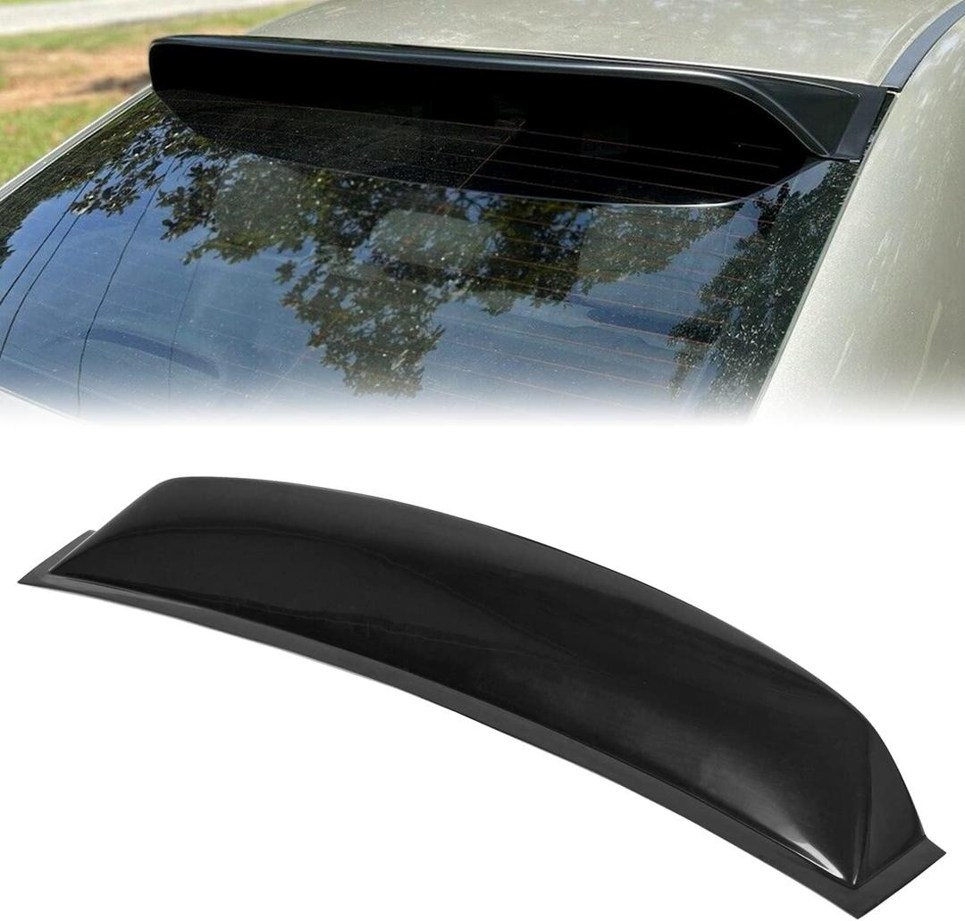 ECOTRIC Roof Spoiler Compatible with 2006-2011 Honda Civic 4DR Sedan, Window Deflector Black Rear Visor Vent Wing, ABS Guards Shade