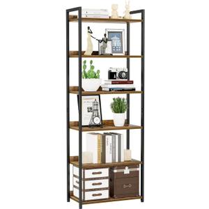 NUMENN Bookshelf, 6 Tier Bookshelves, Home Office Bookcase Shelf Storage Organizer, Free Standing Storage Shelving Unit for Bedroom, Living Room and Home Office, Vintage