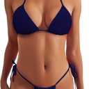 Women's Thong String Bikini Set Sexy Brazilian Cheeky Two Piece Triangle Halter Swimsuit Bathing Suits, Medium