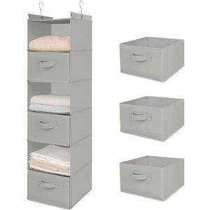 MAX Houser 6 Tier Shelf Hanging Closet Organizer, Closet Hanging Shelf with 2 Sturdy Hooks for Storage, Foldable (Light Grey-D3)