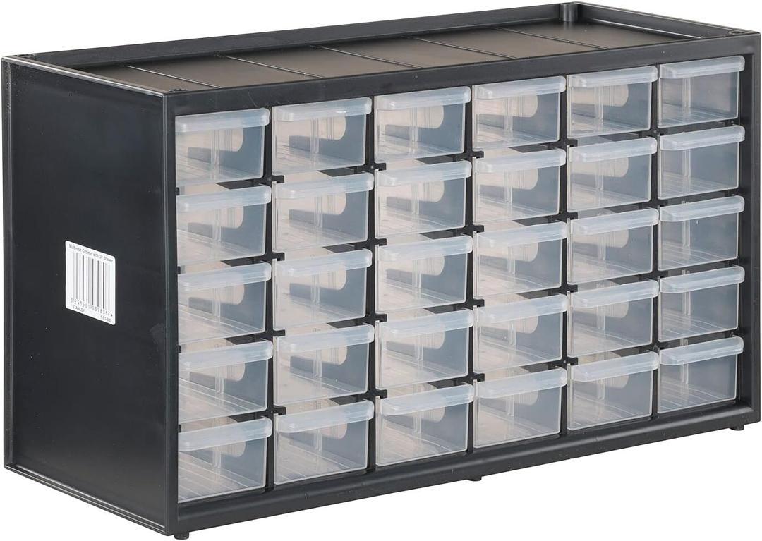 CRAFTSMAN Storage Organizer, 30 Small Drawer Modular Storage System, Easily Stackable, Plastic, Black, White