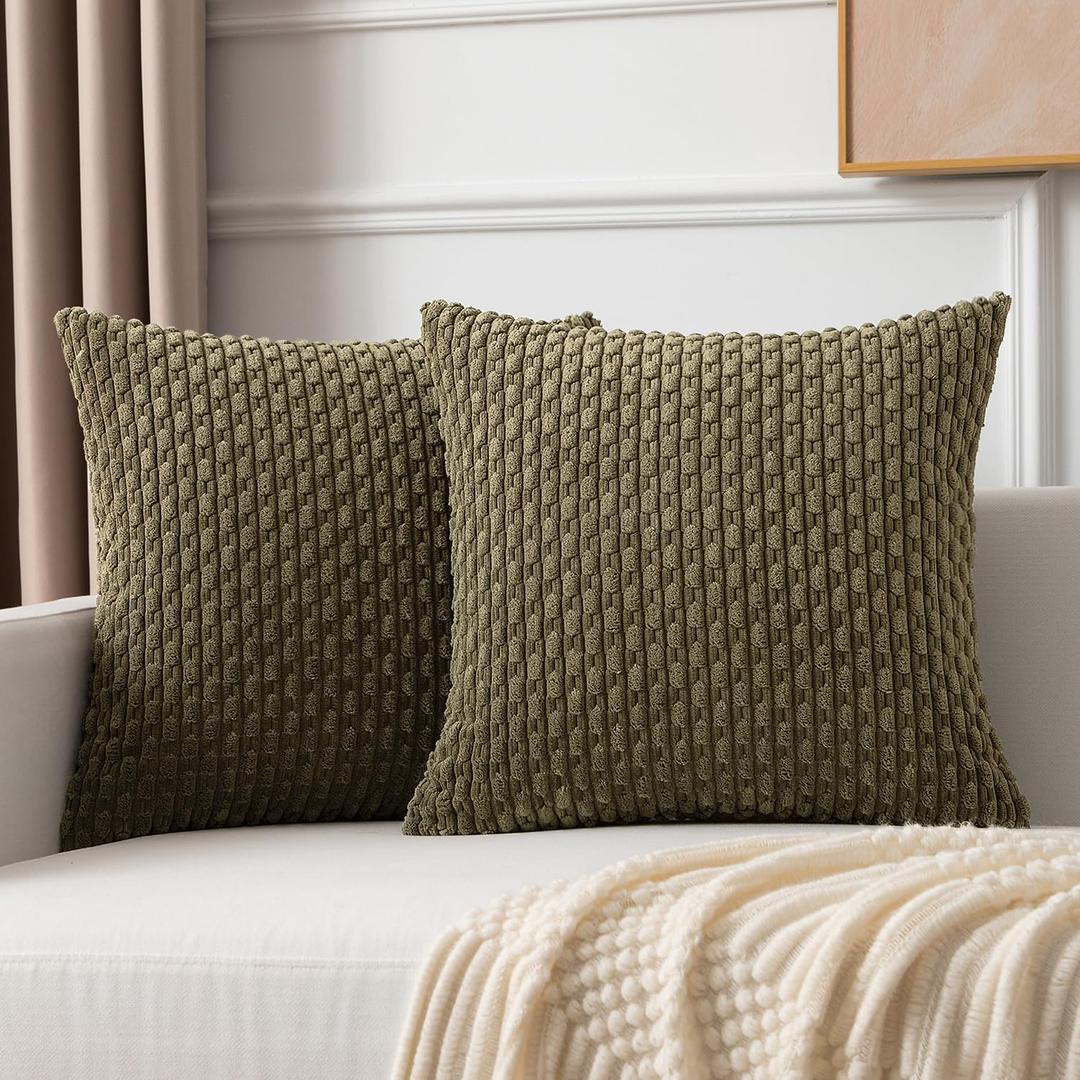 Kevin Textile Pack of 2 Corduroy Decorative Throw Pillow Covers 20x20 Inch Soft Boho Striped Pillow Covers Modern Farmhouse Home Decor for Sofa Living Room Couch Bed Olive Green Kevin Textile Pack of 2 Corduroy Decorative Throw Pillow Covers 20x20 Inch Soft Boho Striped Pillow Covers Modern Farmhouse Home Decor for Sofa Living Room Couch Bed Olive Green