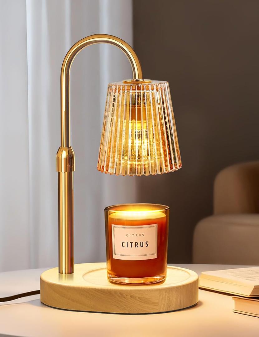 Candle Warmer Lamp with Timer Dimmer Adjustable Height, Electric Wax Melts Warmer for Jar Candles, Birthday Christmas House Warming Gifts for Women Mom, New Home Bedroom Decor with 2 Bulbs (Amber)