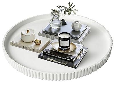 Gurfuy 24" Round Extra Large Ottoman Serving Tray - Rustic Wooden Table Tray for Farmhouse Decorative Oversized Coffee Table Trays Living Room Kitchen Counter Breakfast White