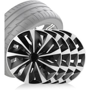 Hubcaps,16 inch hubcaps Set of 4, Wheel Rim Cover ABS Material, Wheel Cover Replacement R16 Hub Caps Universal, for Toyota Camry Nissan Mazda etc, Silver&Black