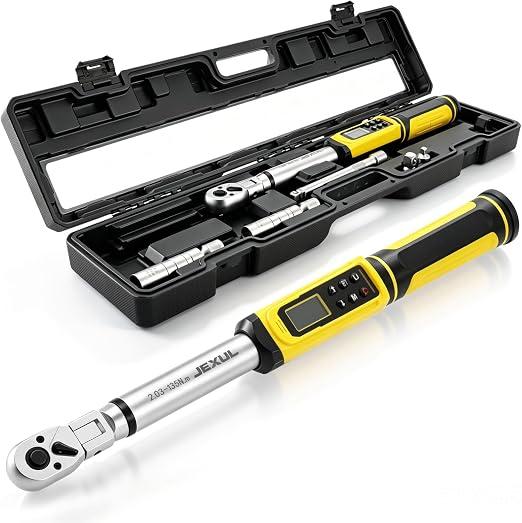 Jexul 
3/8" Drive digital torque wrench with flex head Set (10-100 ft-lb)
Professional Electronic, Buzzer & LED, 14mm/16mm Spark Plug Sockets, Adapters & 2-Stage Extension Bar