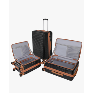 20/24 Top Opening Hardshell Lightweight Luggage and 28-Inch Clamshell Opening Suitcase with Spinner Wheels & TSA Locks, Black Brown, 20in/24in/28in