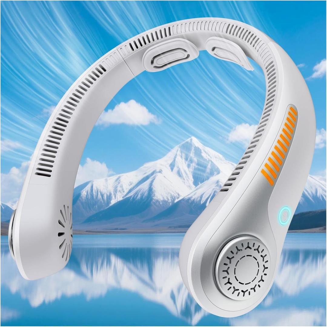Portable Neck Fan Rechargeable Wearable Personal Fan Blow Cold Air, 5 Speeds, USB Battery, Neck Cooler with Neck brace, Gift for Men Women, Sports, Gardening, Home, Outdoors, Travel, Camping (Gray)
