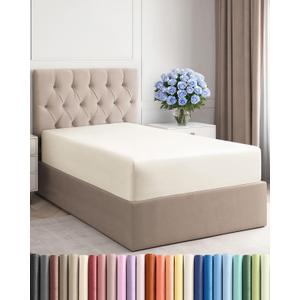 Twin XL Fitted Bed Sheet - Bottom Single Fitted Sheet Only - Ultra-Soft Hotel Luxury Bedding w/ 8-16 Inch Deep Pockets - Breathable & Wrinkle Free - Easy-Care, Fade and Shrink Resistant - Off White