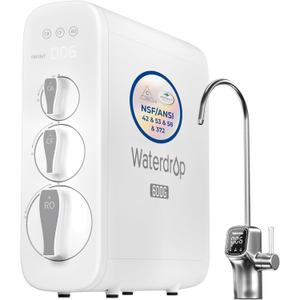 Waterdrop G3P600 Reverse Osmosis System, 8 Stage Tankless Reverse Osmosis Water Filter, NSF/ANSI 42 & 53 & 58 & 372 Certified, Under Sink RO System, 2:1 Pure to Drain, Smart LED Faucet