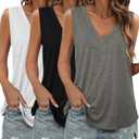 KKJ 3 Pack Womens Tank Tops 2026 Summer Vacation Outfits V Neck Loose Fit Sleeveless Blouse Casual Shirts Fashion Clothes (L)