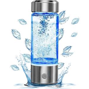 2025 New Hydrogen Water Bottle, Rechargeable Hydrogen-Rich Water Generator Machine with SPE PEM Technology,for Home Office Travel Fitness Drinking, Portable, Glass, Stainless Steel, 450ml