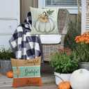 Fall Pillow Covers 18 x 18 Inch Set of 4 Thankful Grateful Blessed Harvest Floral Decorations Double-Sided Print Cushion Cases for Home Dcor (Orange and Blue)