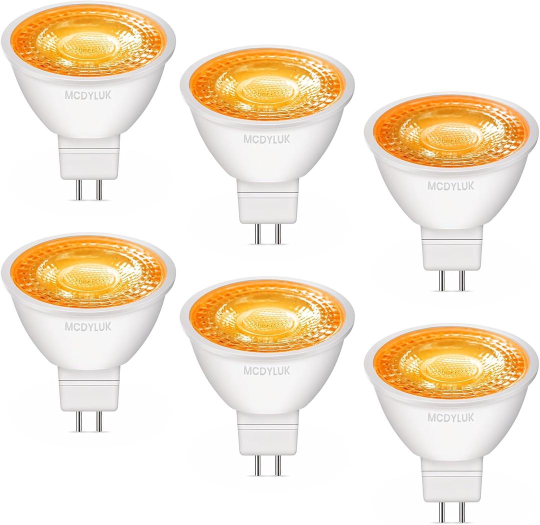 LED MR16 Orange Light Bulb 4W, 20W 35W 50W Halogen Equivalent, 12V Low Voltage GU5.3 Bi-Pin Led Orange Bulbs for Halloween Outdoor Landscape Yard Garden Tree Pool Holiday Lighting, 38 Deg, 6 Pack