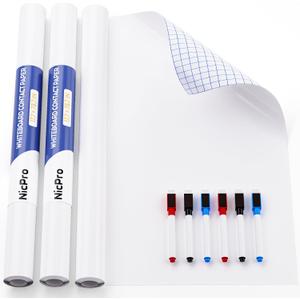 Nicpro 2 Pack Dry Erase Whiteboard Sticker Wall Decal, 17.7" X 78.7"(6.5 ft) Self-Adhesive White Board Peel Stick Paper to Do List with 6PCS Water-Based Pens for School, Office, Home, Kids Drawing