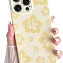 Skyseaco for iPhone 14 Pro Max Case Cute Hibiscus Phone Case Flower Design Soft Slim TPU Shockproof Camera Protection Phone Cover for Women Girls - Yellow Pack of 3